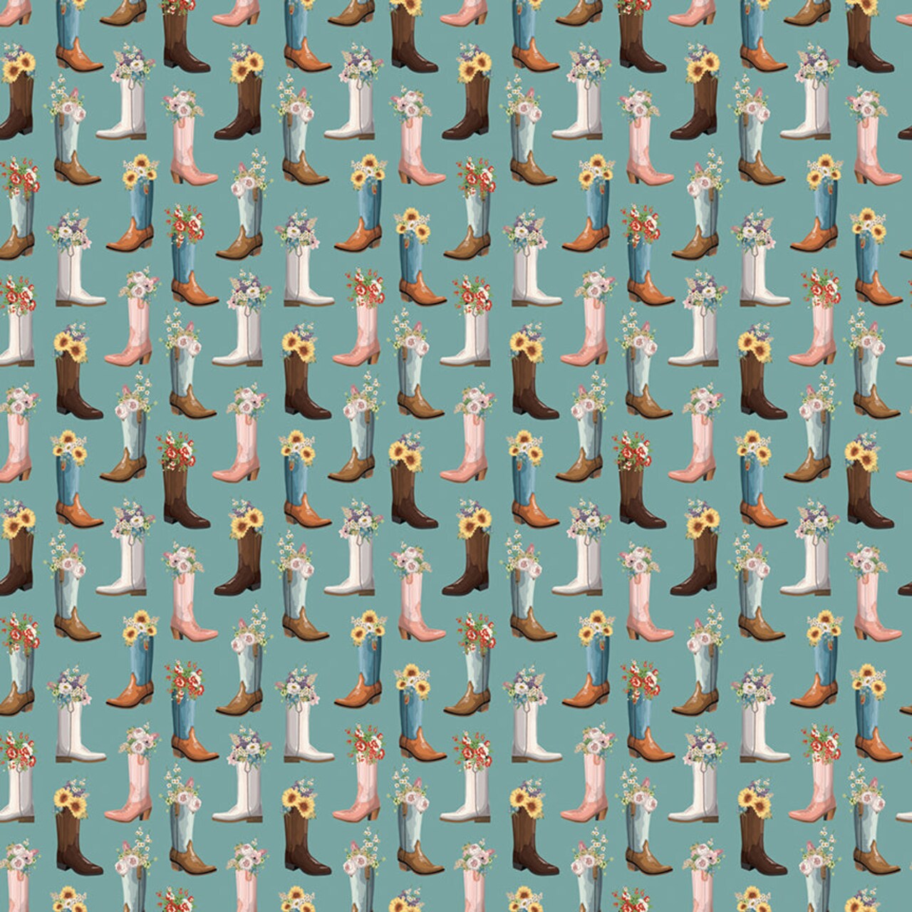 Fabric Riley Blake Blue Boots Cowgirl by the Quarter Yard C17484-BLUE